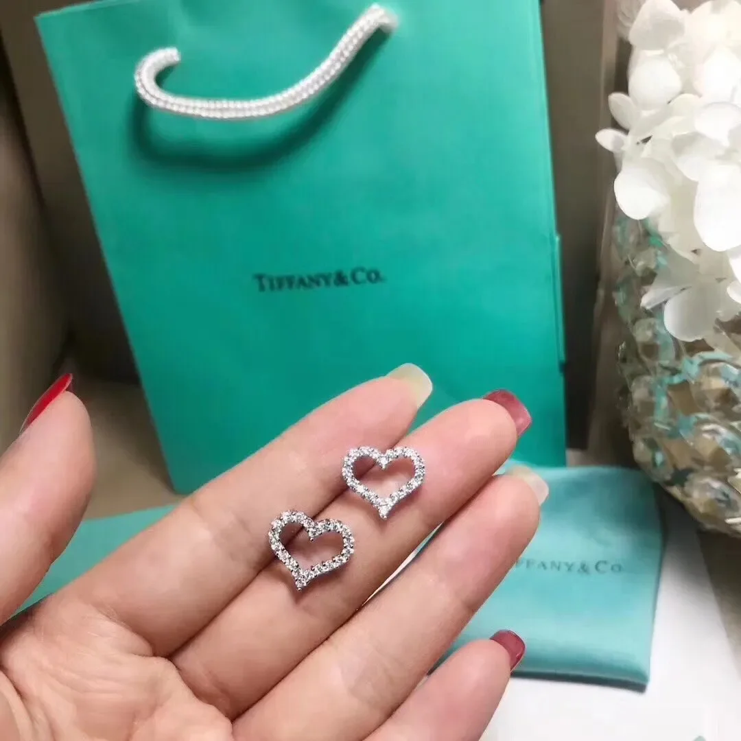 Tiffany  Co. Pavé-Effect Open Heart Stud Earrings Silver-Tone product view 1