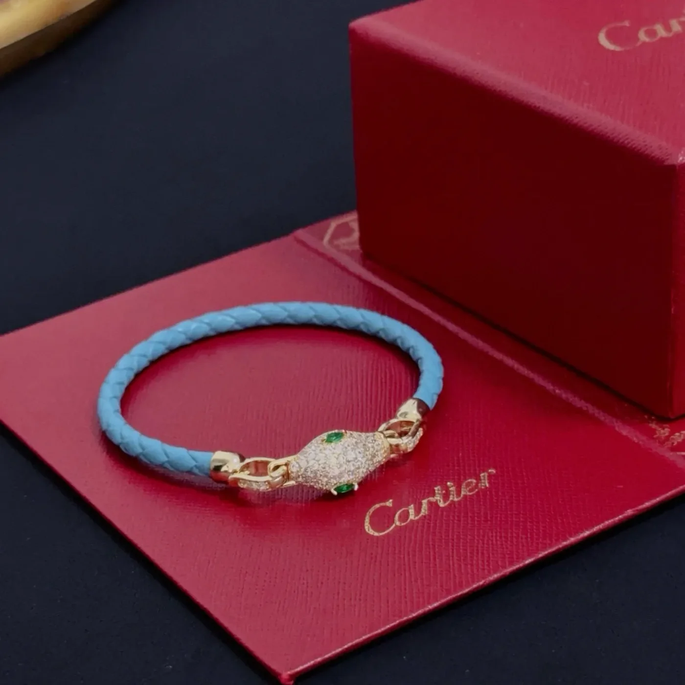 Cartier Panthere Blue Braided Bracelet with Gold-Tone Panther Clasp product view 6
