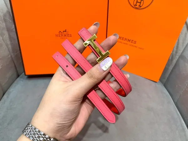 Hermès Bright Pink/Red Reversible Belt with Gold-Tone Slim H Buckle product view 6