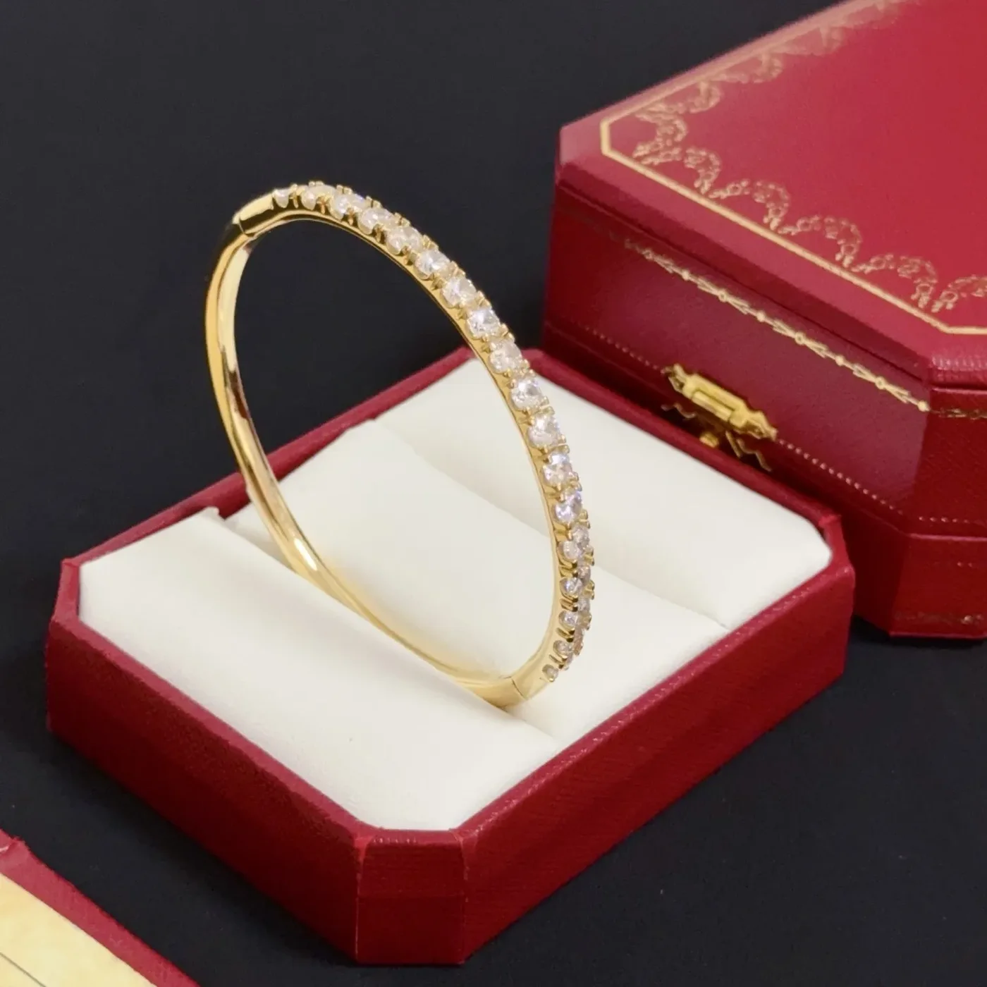 Cartier Gold-Tone Bangle with Rectangular Crystal-Effect Details product view 5