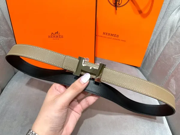 Hermès Taupe/Black Reversible Belt with Gold-Tone Wide H Buckle product view 5