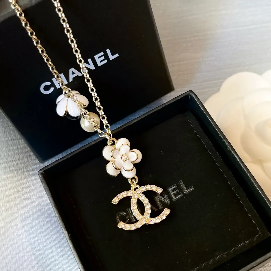 Chanel Flower Pearl-Effect CC Pendant Necklace Gold-Tone product view 1
