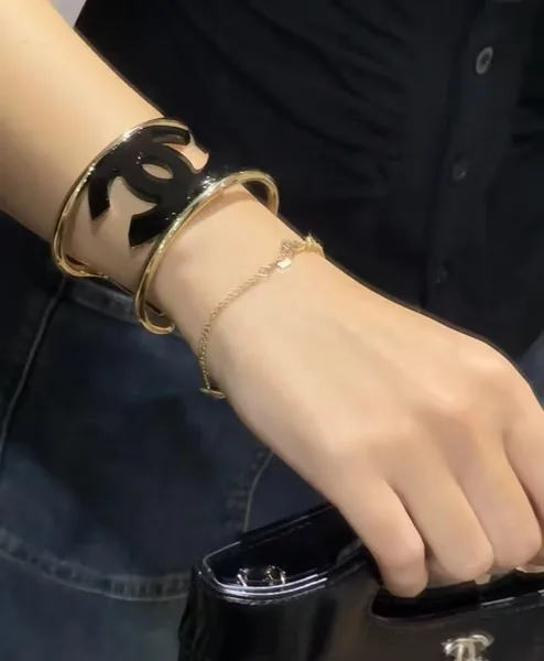 Chanel Wide Enamel CC Open Cuff Black and Gold-Tone product photo