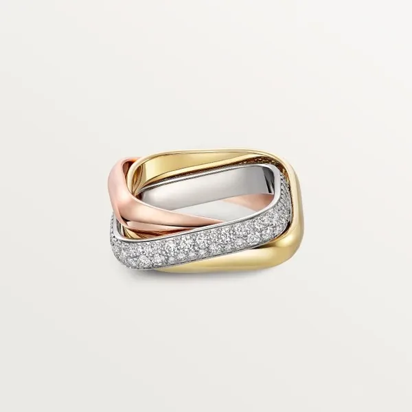 Cartier Trinity Three-Tone Interlocking Ring with Pave-Effect Band product photo