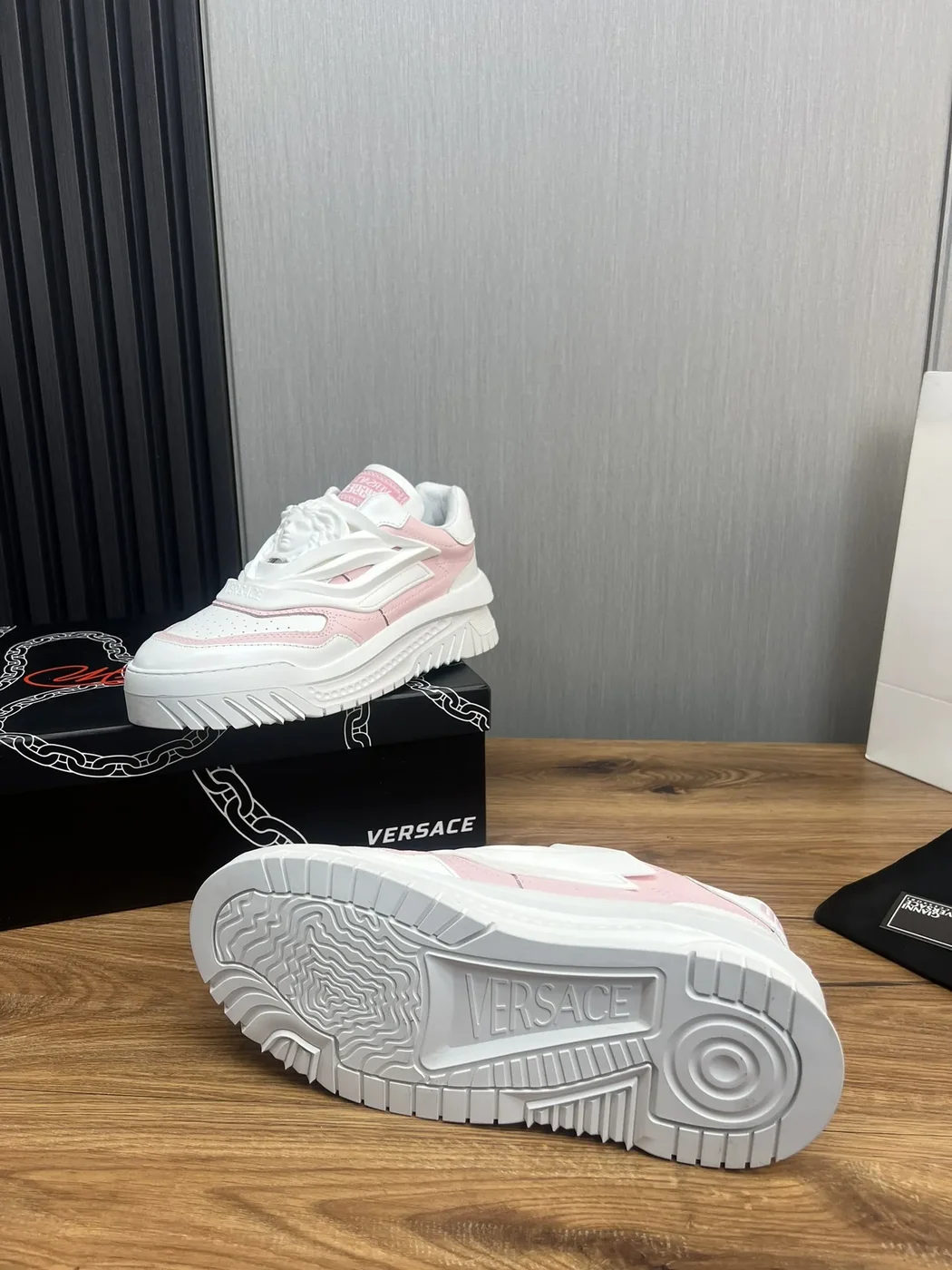 Versace Leather Sneakers White Pink product view 9