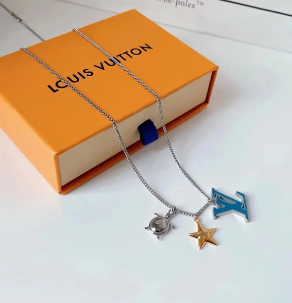 Louis Vuitton Turtle Star LV Charm Necklace Silver-Tone with Blue and Gold-Tone Charms product photo