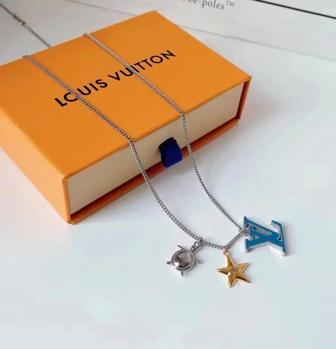 Louis Vuitton Turtle Star LV Charm Necklace Silver-Tone with Blue and Gold-Tone Charms product view 1