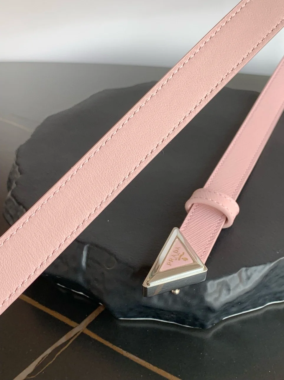 Prada Triangular Buckle Belt 25MM in Pink Saffiano Leather product view 6