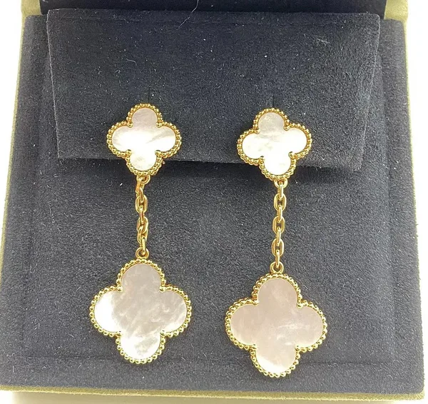 Van Cleef  Arpels Alhambra White Two-Motif Gold-Tone Drop Earrings product view 7