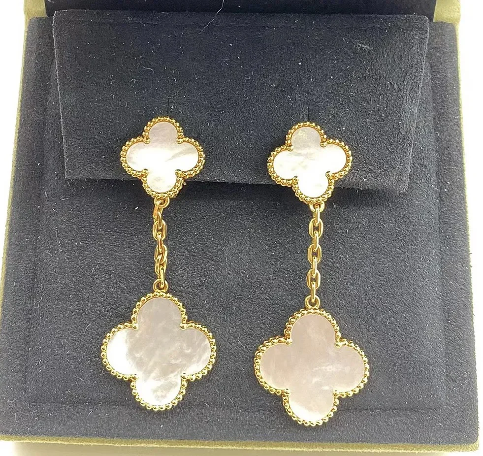 Van Cleef  Arpels Alhambra White Two-Motif Gold-Tone Drop Earrings product view 7