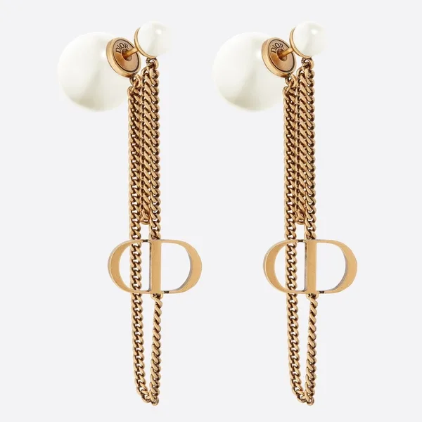 Dior Tribales CD Earrings In Antique Gold-Finish Metal and Pearl-Effect Details product photo