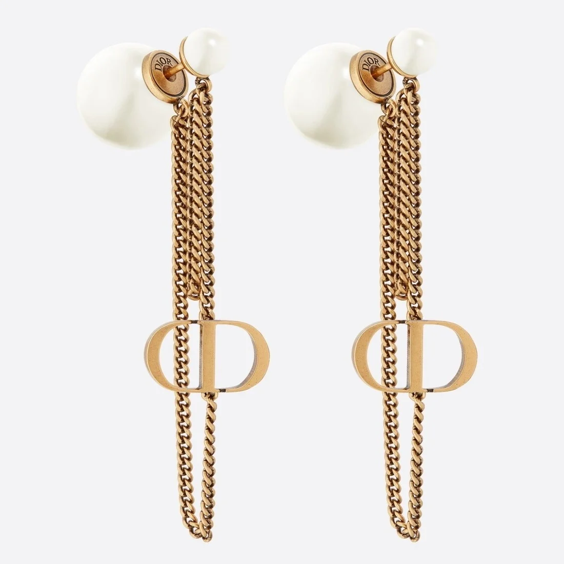 Dior Tribales CD Earrings In Antique Gold-Finish Metal and Pearl-Effect Details product view 1