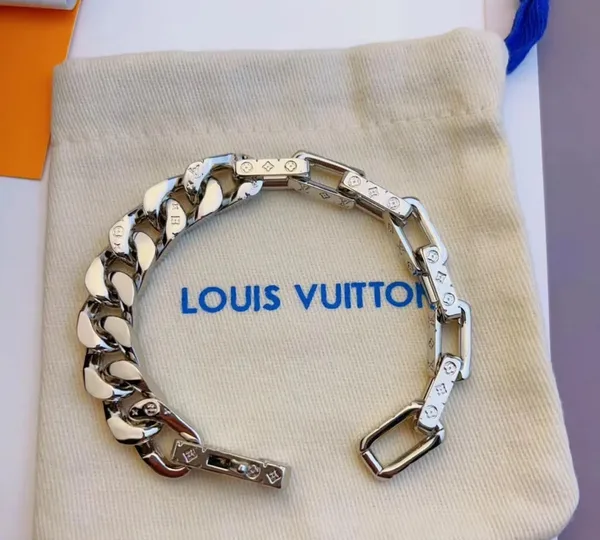 Louis Vuitton Mixed Cuban and Plate Link Open Bracelet Silver-Tone product view 2