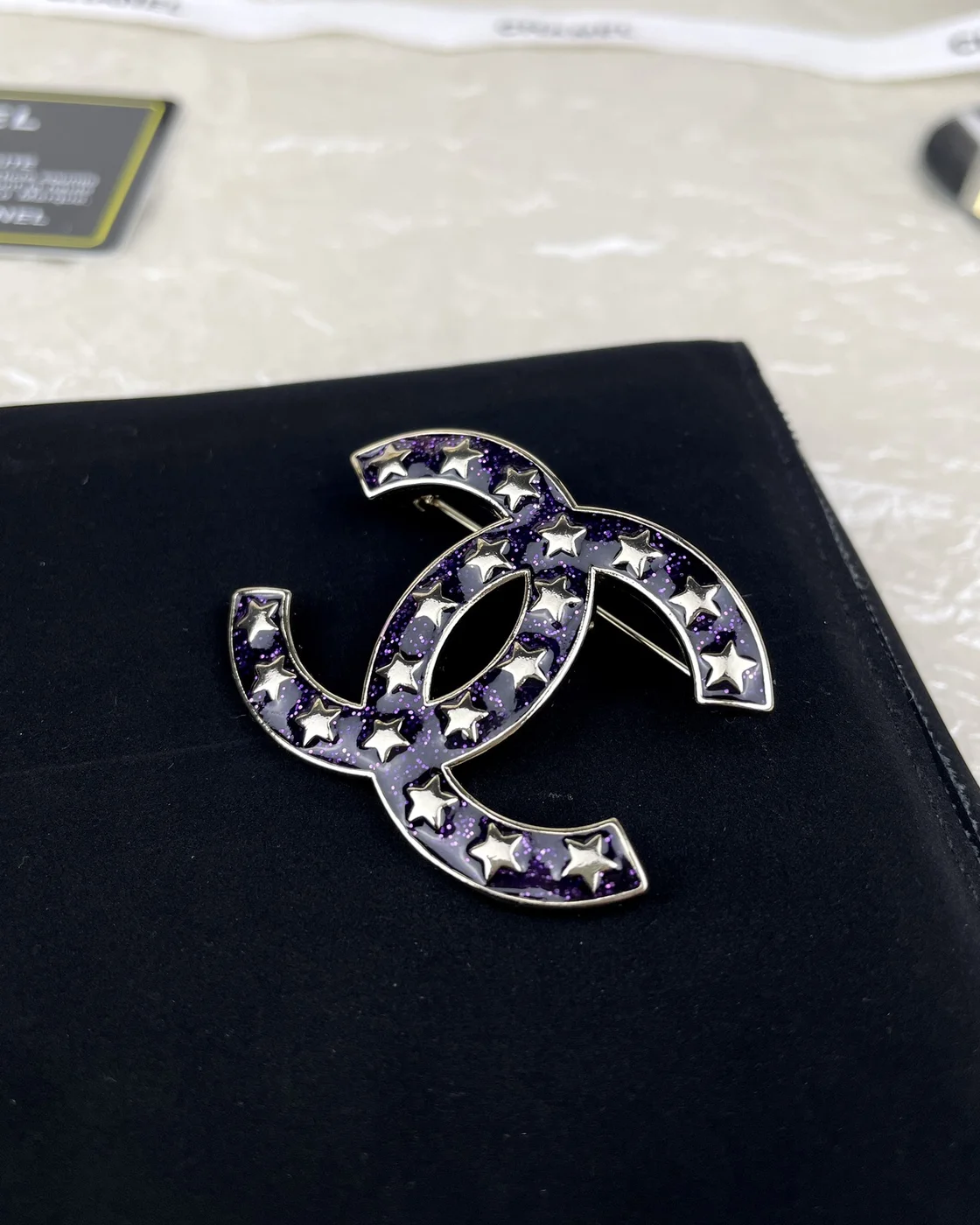 Chanel Star Enamel CC Brooch Navy and Silver-Tone product view 2