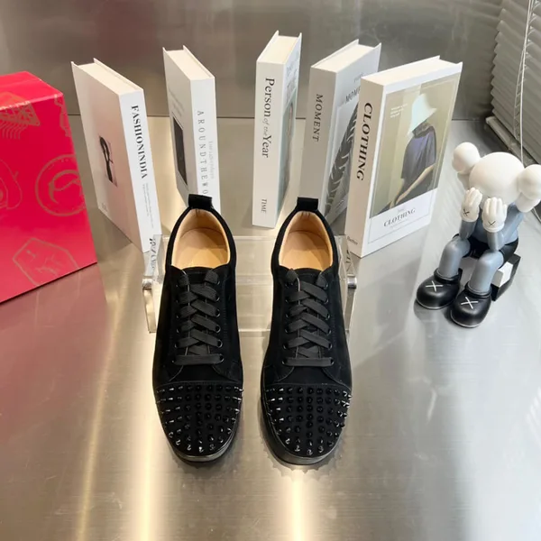 Christian Louboutin Louis Junior Spikes Suede-Effect Sneakers Black product view 3