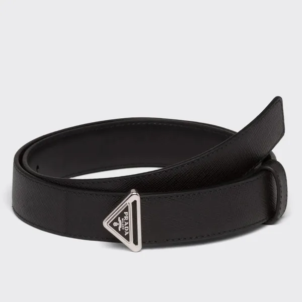 Prada Triangular Buckle Belt 30MM in Black Saffiano Leather product photo