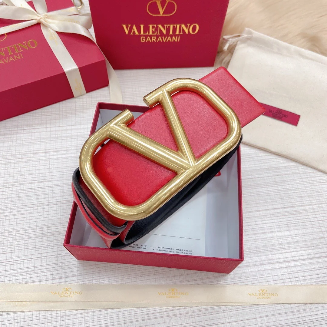 Valentino VLogo Reversible Belt 70mm in Black and Red Calfskin product view 2