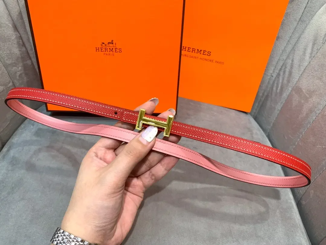 Hermès Pink/Red Reversible Belt with Gold-Tone Slim H Buckle product view 5