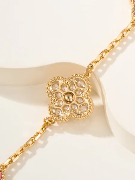 Van Cleef  Arpels Alhambra Pink Clover and Pave-Effect Gold-Tone Bracelet product view 8