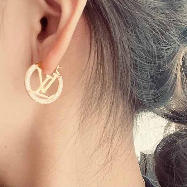 Louis Vuitton Round LV Monogram Hoop Earrings Gold-Tone product view 3
