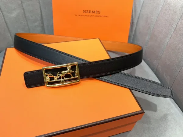 Hermès Orange/Black Reversible Belt with Gold-Tone Horse-and-Carriage Buckle product view 2