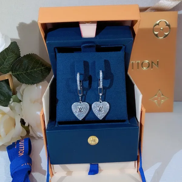 Louis Vuitton Pavé Heart Drop Hoop Earrings Silver-Tone product view 5