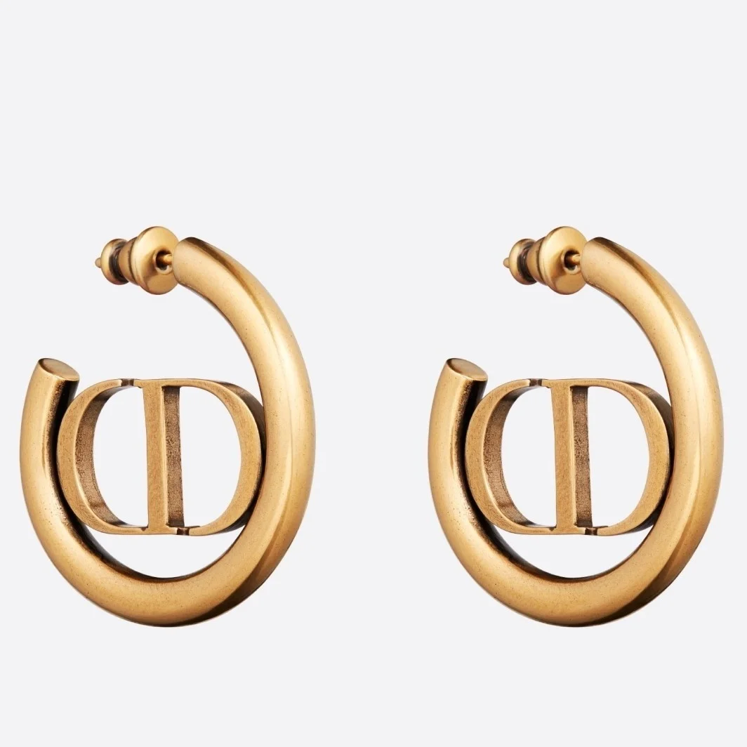 Dior 30 Montaigne Hoop Earrings In Antique Gold-Finish Metal product view 1