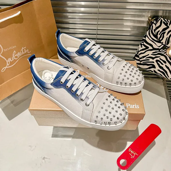Christian Louboutin Louis Junior Spikes Sneakers White and Blue product view 4