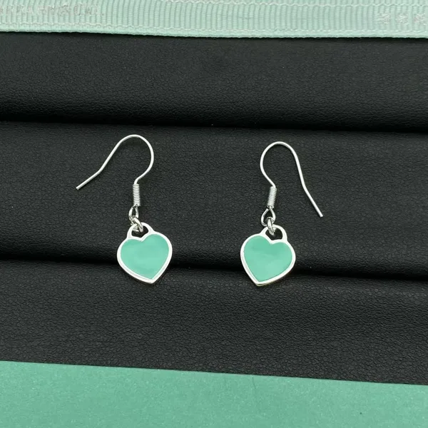 Tiffany  Co. Hook Heart Tag Earrings Silver-Tone with Blue Inlay product photo
