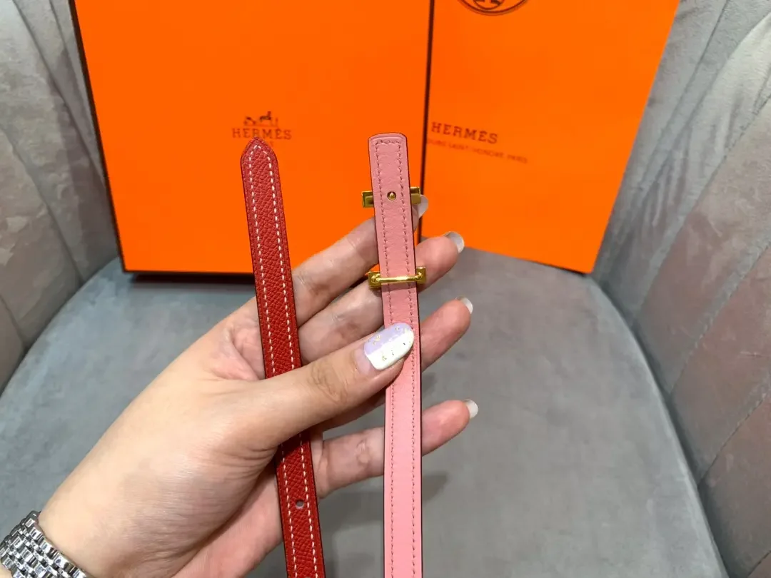 Hermès Pink/Red Reversible Belt with Gold-Tone Slim H Buckle product view 7