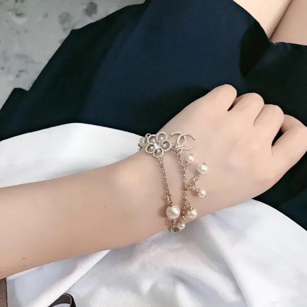 Chanel Flower CC Pearl-Effect Charm Bracelet Gold-Tone product view 8