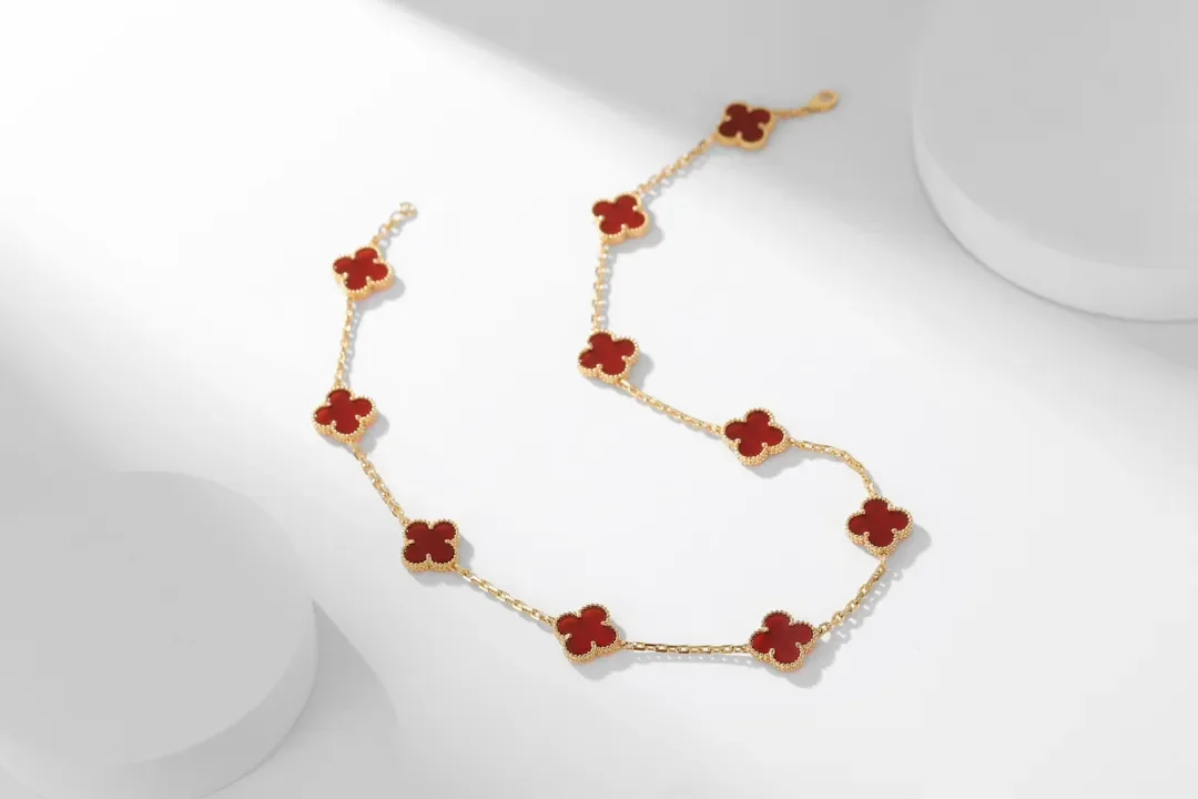 Van Cleef  Arpels Alhambra Red Ten-Motif Gold-Tone Necklace product view 1