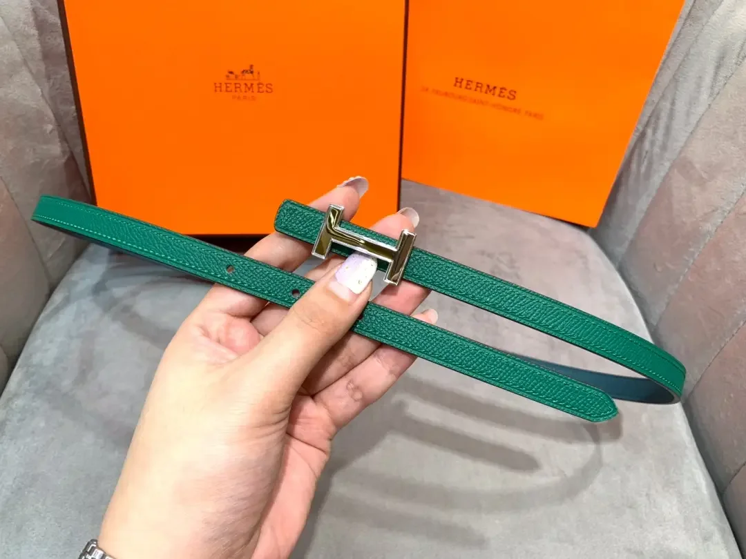 Hermès Green/Black Reversible Belt with Silver-Tone Slim H Buckle product view 5