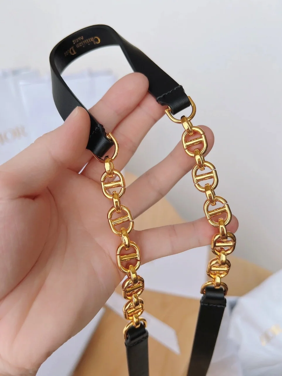 Dior Caro 15MM Belt in Black Calfskin and Chain product view 5
