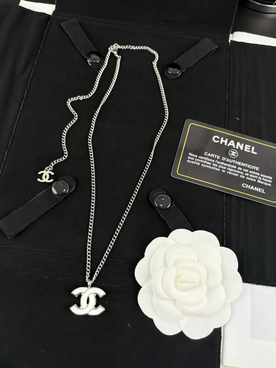 Chanel White Enamel CC Pendant Necklace White and Silver-Tone product view 1