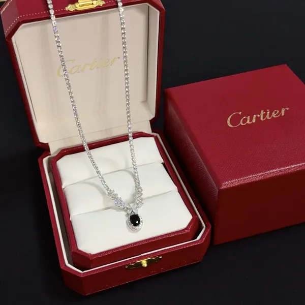 Cartier Black Teardrop Silver-Tone Pendant Necklace product photo