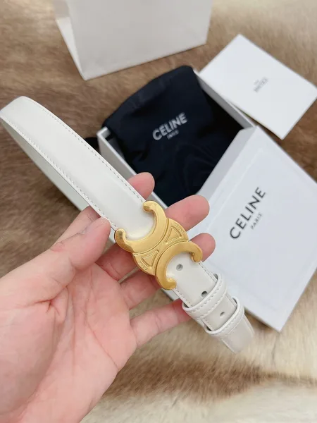 Celine Medium Triomphe Belt 25MM in White Calfskin product view 4