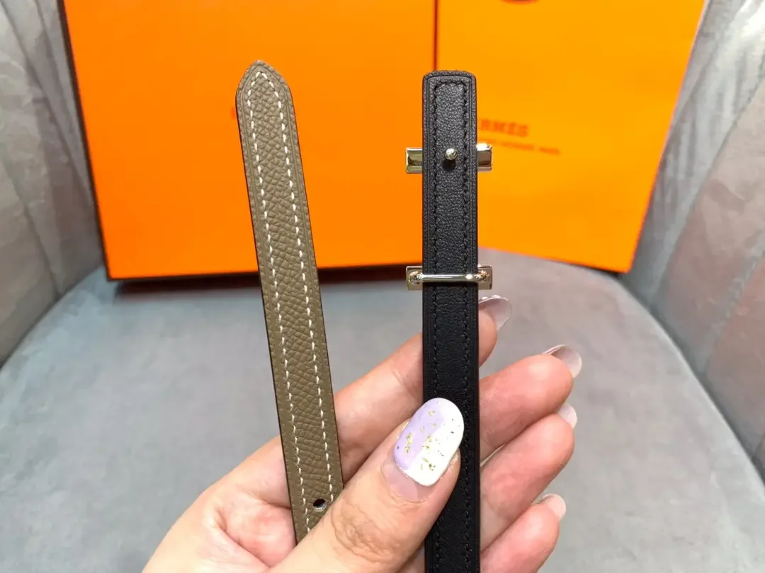 Hermès Taupe/Black Reversible Belt with Silver-Tone Slim H Buckle product view 7