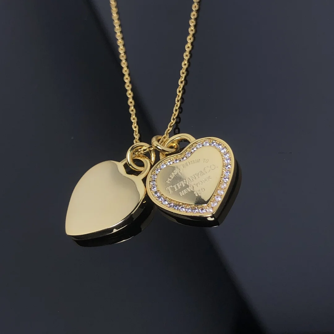 Tiffany  Co. Double Heart Pavé-Effect Necklace Rose-Tone product view 1