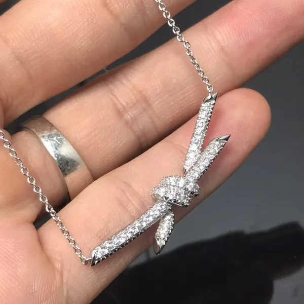 Tiffany  Co. Knot Full Pavé-Effect Pendant Necklace Silver-Tone product photo