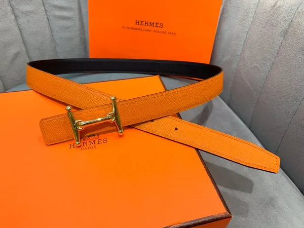 Hermès Orange/Black Reversible Belt with Gold-Tone Stirrup-Style H Buckle product photo