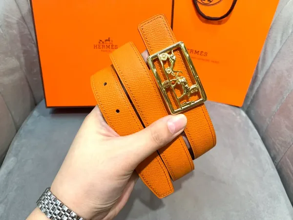 Hermès Orange/Black Reversible Belt with Gold-Tone Horse-and-Carriage Buckle product view 4