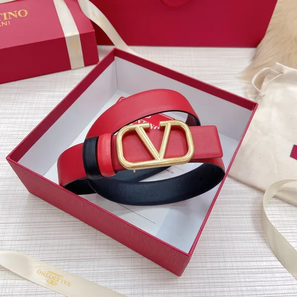 Valentino VLogo Reversible Belt 30mm in Black and Red Calfskin product view 4