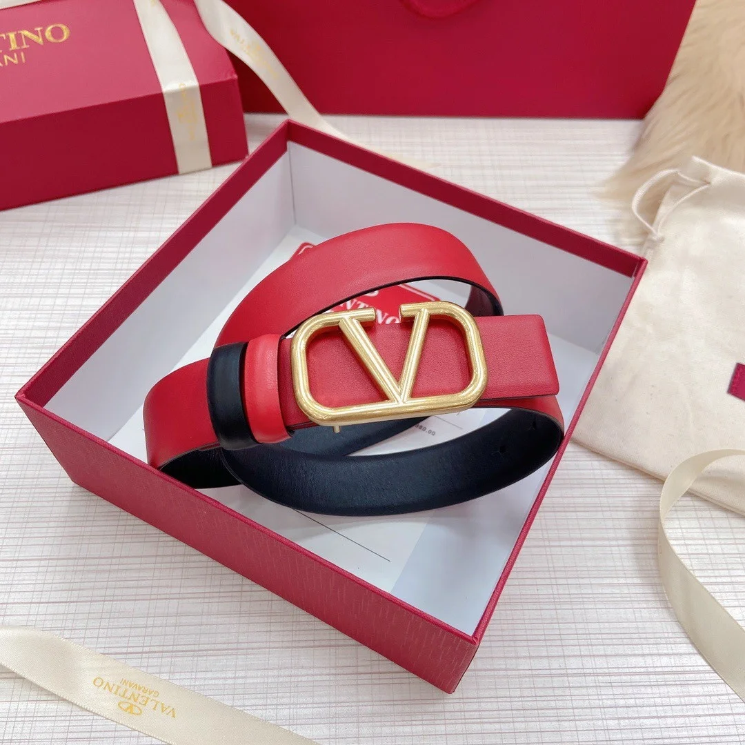 Valentino VLogo Reversible Belt 30mm in Black and Red Calfskin product view 4