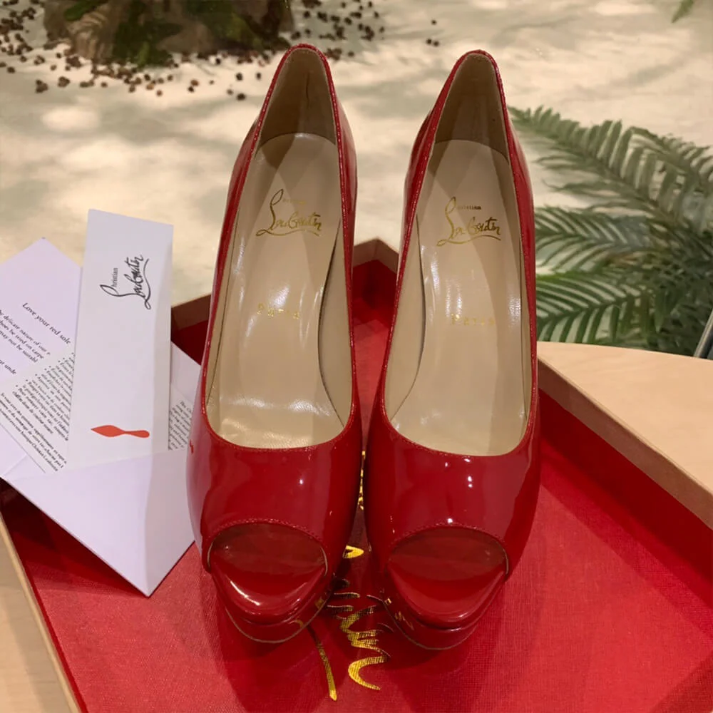 Christian Louboutin New Very Prive 120 Peep-Toe Platform Pumps Red product view 3
