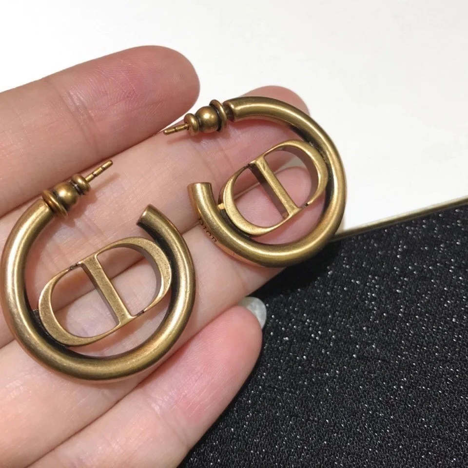 Dior 30 Montaigne Hoop Earrings In Antique Gold-Finish Metal product view 6