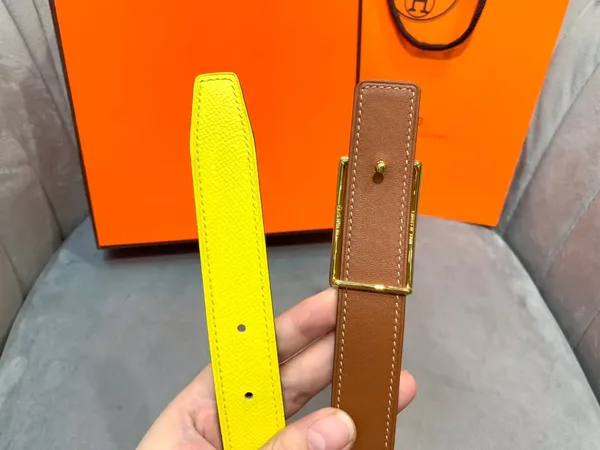 Hermès Yellow/Brown Reversible Belt with Gold-Tone Horse-and-Carriage Buckle product view 7