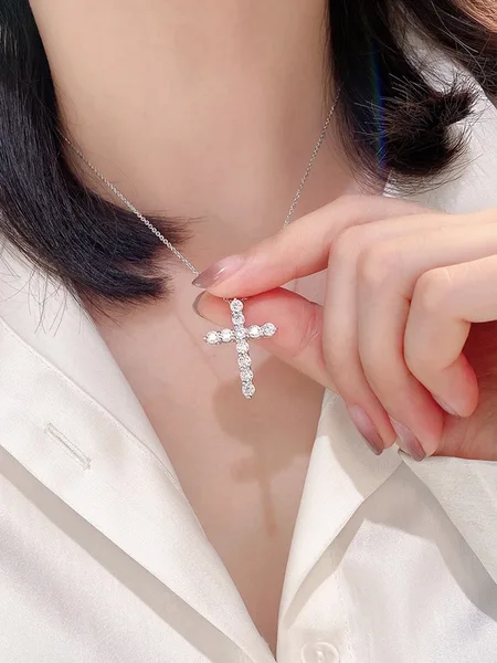 Tiffany  Co. Pavé-Effect Cross Pendant Necklace Silver-Tone product view 3