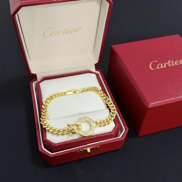 Cartier Gold-Tone Chain-Link Bracelet with Round Pave-Effect Clasp product photo