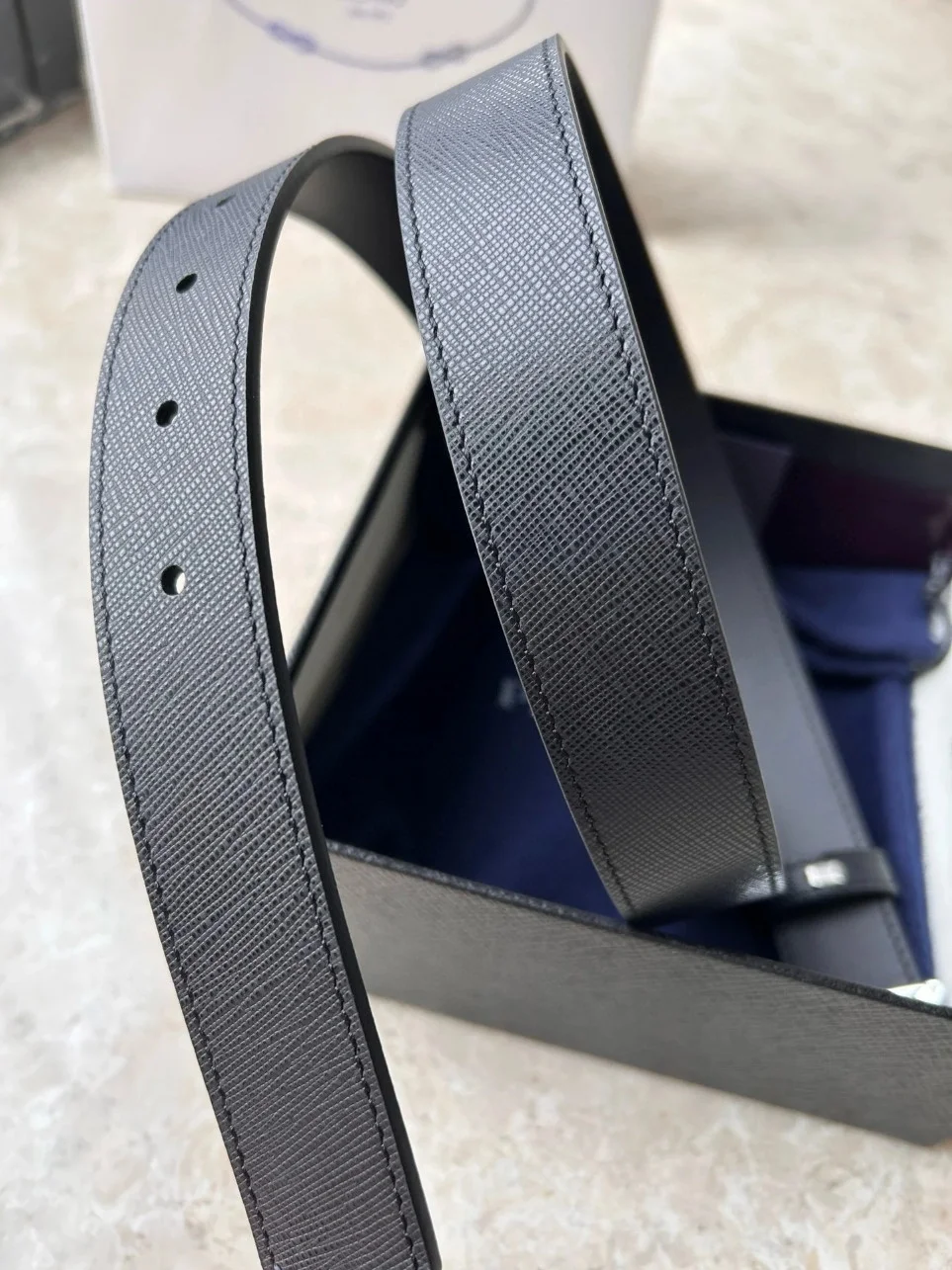 Prada Triangular Buckle Belt 30MM in Black Saffiano Leather product view 4